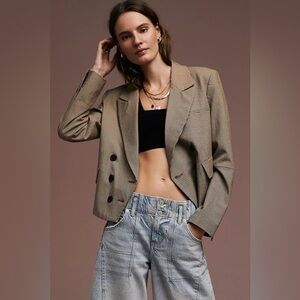 Free People | Tan Checkered Betty Blazer | Size Medium